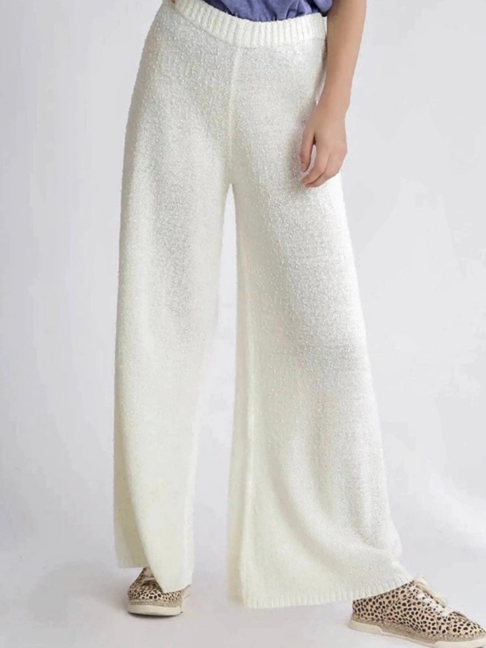 Umgee NWOT Textured Knit Wide Leg Pants in Cream Size Medium
